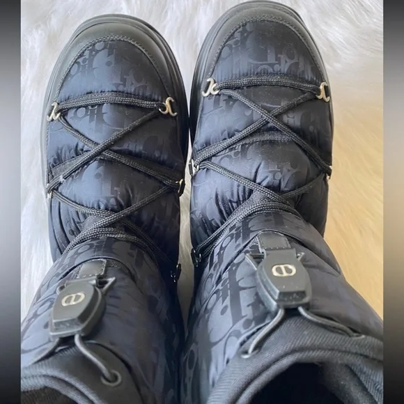 Christian Dior Snow Boots Oblique Black Logo Winter Ski Lace Up Monogram Logo - Picture 9 of 14